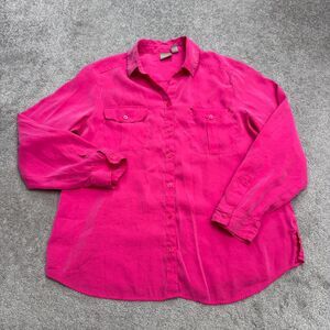 Chico's Brushed Sueded Modal Button Down Shirt Womens 2 Large Pink Long Sleeve